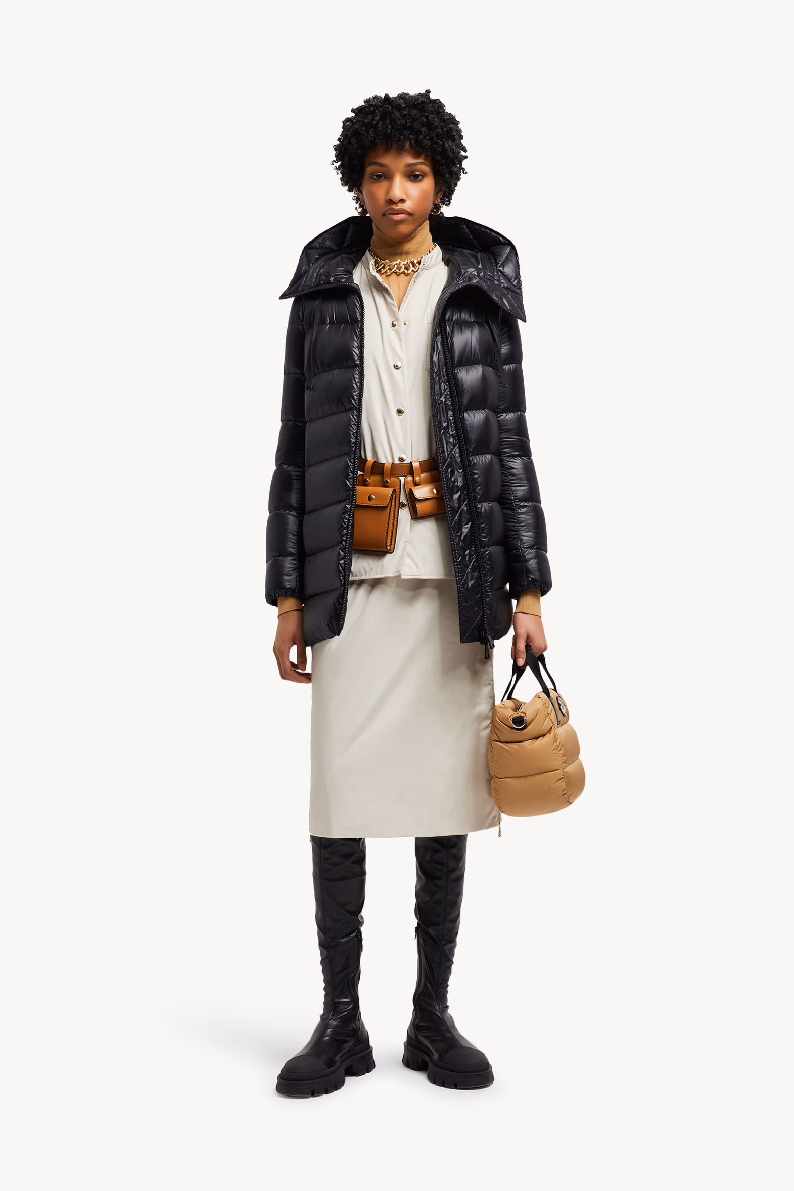 Suyen Hooded Mid-Length Down Jacket Women Black Moncler 0